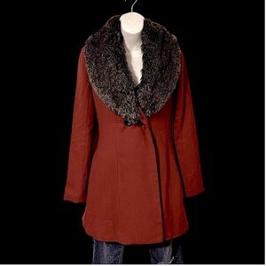 ark & co Rust Wool Blend Detachable Faux Fur Collar Penny Lane Tweed Coat S
